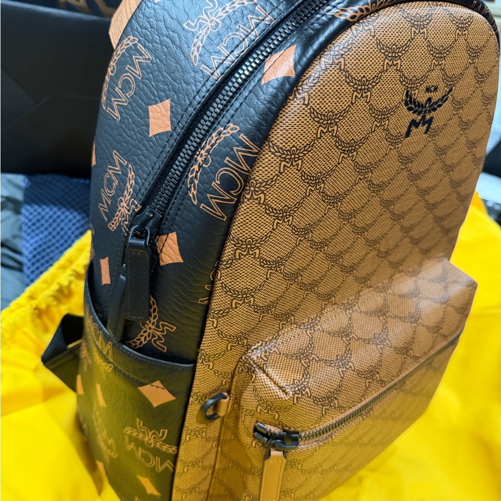 MCM Black and Tan Monogram Backpack